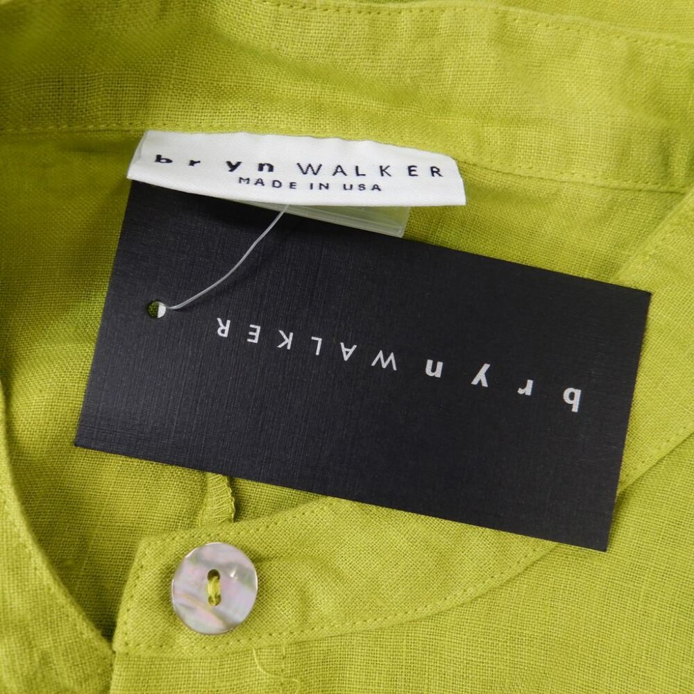 BRYN WALKER Willa LINEN Hi Low TUNIC Top Vireo Lime Green Button Front NEW $183 - Picture 7 of 9